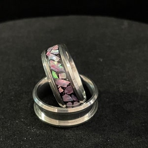 Pink abalone shell inlay ring, resin inlay ring, stainless steel comfort fit band, woman’s ring, men’s ring, teen ring, 17mm, size 7