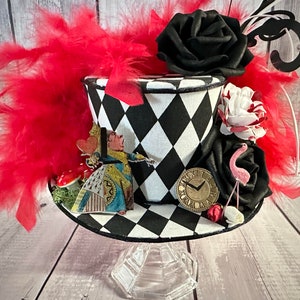 Mini Zylinder,Königin der Herzen Hut, Alice im Wunderland Hut, Mad Hatter Hut, Facinator, Partyhut, Disney, Hochzeit, Headpiece, Halloween, Cosplay