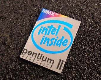 Pentium 2 MMX Logo Emblem Badge brushed aluminum adhesive 28 x 21 mm [419c]