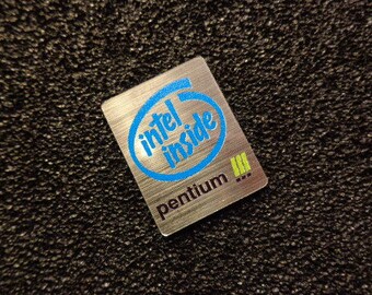 Pentium 3 Logo Emblem Badge brushed aluminum adhesive 24 x 19 mm [037c]