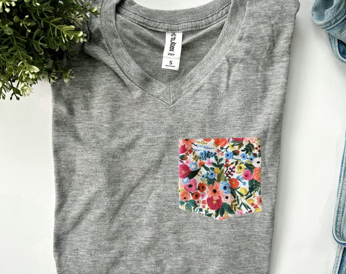 birthday gift, casual shirt, graphic tee, women's shirt, comfortable shirt, unique womens shirt, personalized pocket tee, floral shirt