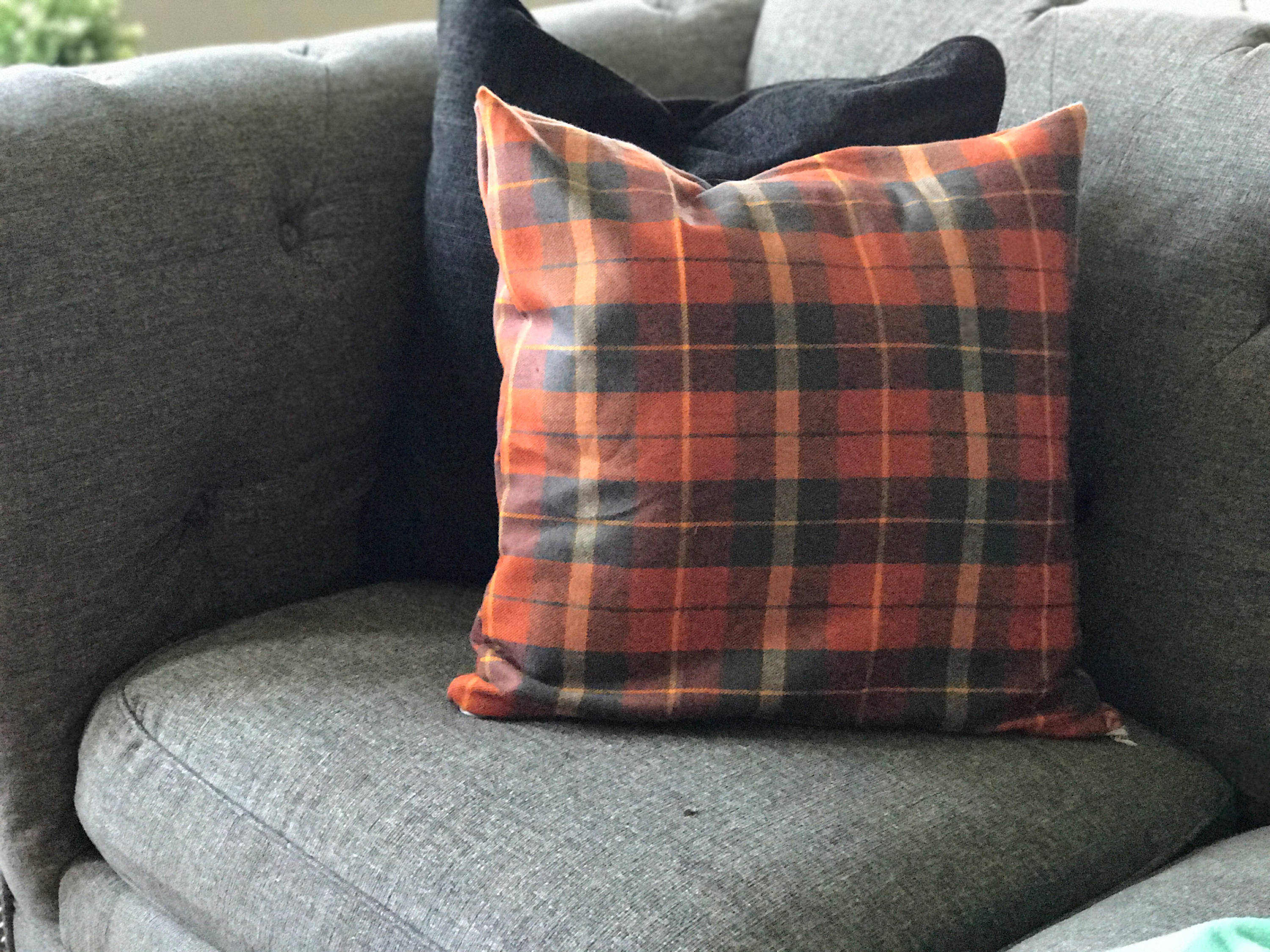 Plaid Pillow Cover, Orange, Gray, & Yellow Plaid