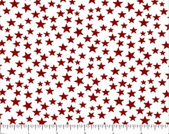 Patriotic Fabric, Red Stars on White, Made is USA,  100% Cotton, By the Yard or Half,  48489R