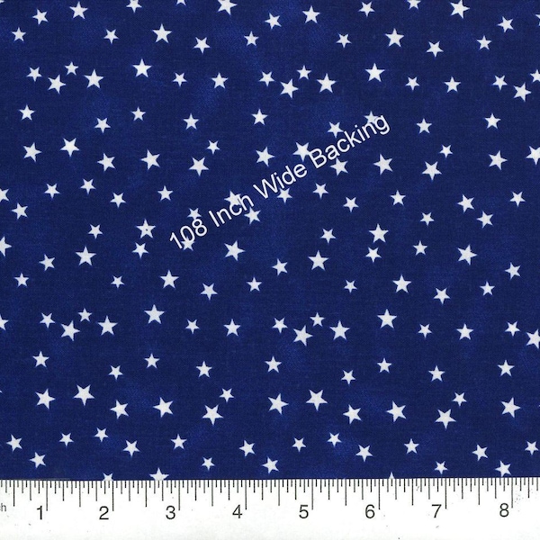 Wide Quilt Backing, White Stars on Navy, 3 Yard Piece, 108'' x 108'', Patriotic, 100% Cotton, MDG-23108B