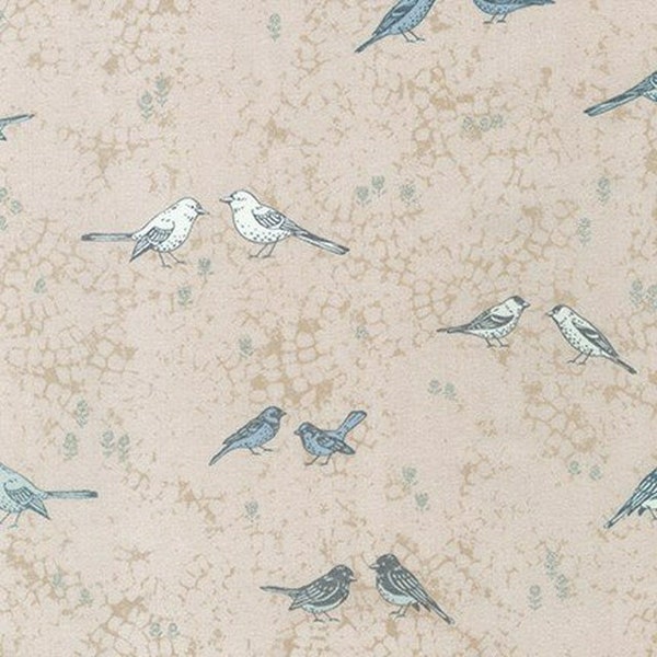 Robert Kaufman, Birds, Silver Metallic Flowers, Wishwell Songbird, 100% Kona Cotton, By the Yard, WELLM-20808-14 Natural