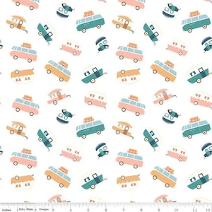 Riley Blake, Live Love Glamp, Vintage Camper Trailer and Van Fabric, 100% Cotton, Sold by the Yard, C13503-White