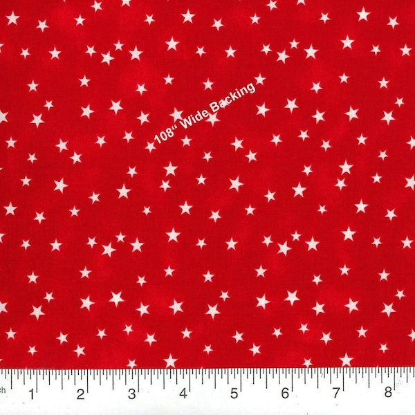 Wide Quilt Backing, White Stars on Red , 108 x 108 Inches,  Patriotic, 100% Cotton, MDG-22108R