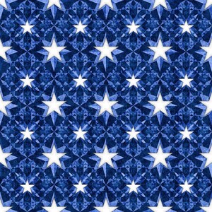 May include: A repeating pattern of white stars on a blue background. The blue background has a geometric, faceted design. The stars are evenly spaced and have a five-point shape. The overall effect is a patriotic or decorative design.
