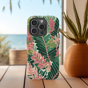 Tropical Leaves iPhone Case, Phone Case, Pink And Green Leaves, Beautiful Botanical iPhone Case, Botanical Phone Case, Hawaii iPhone Case