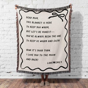 Letter Cotton Blanket, Mother&#39;s Day Gift, Woven Blanket Gift, Unique Thoughtful Meaningful Birthday, Custom Letter Blanket, Dear Mom Gift
