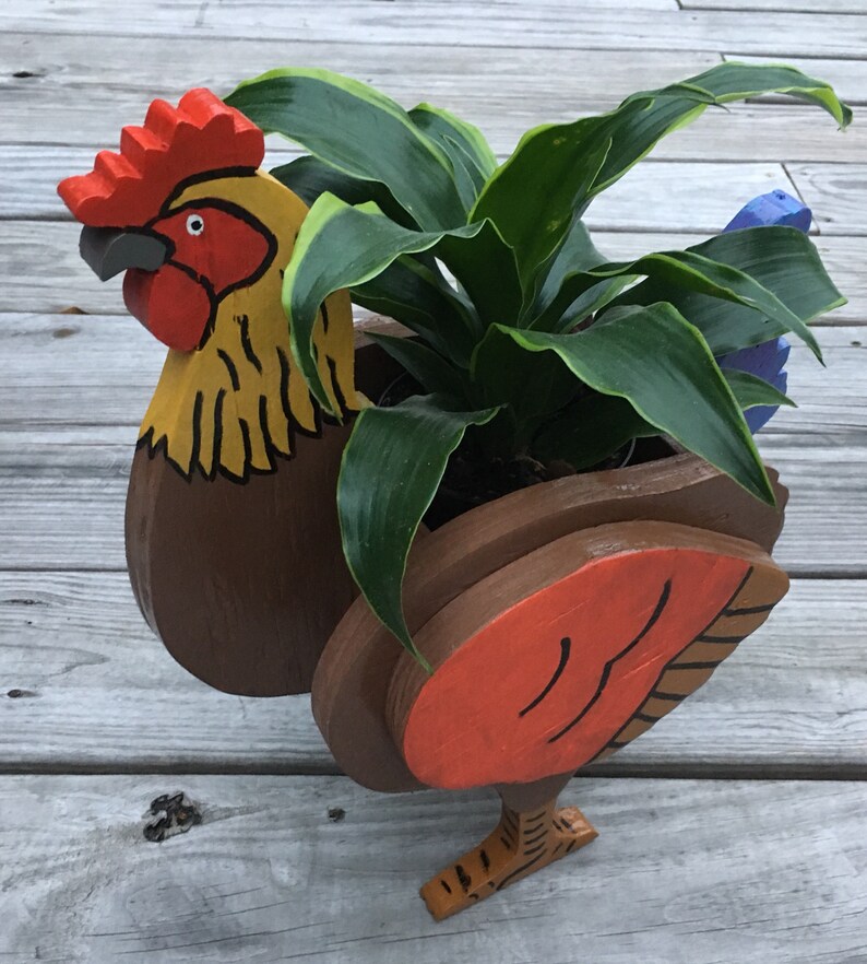 Wooden Animal Planter Chicken Etsy