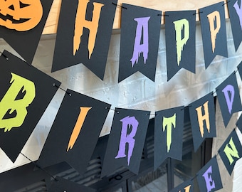 Personalized Halloween Happy Birthday Banner | Summerween Birthday | Pumpkin Banner