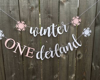 Winter Onederland Decorations | Winter ONEderland Party Banner | Snowflake Banner | First Birthday Party Decorations | Pink and White Decor