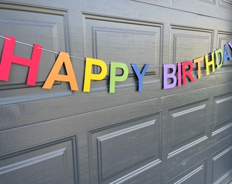 Personalized Rainbow Happy Birthday Banner | 6-Inch Letters | Birthday Party Decor