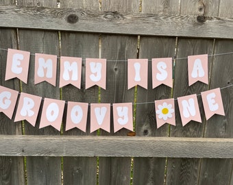 Personalized Retro Groovy One Daisy Birthday Banner | Flower first birthay banner
