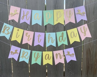 Personalized Pastel Unicorn Birthday Banner | Pastel Happy Birthday Party | Magicial Birthday Banner