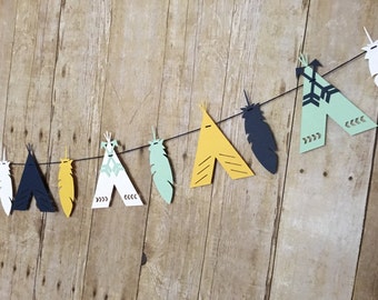 TeePee and Feather Banner| TeePee and Feather Garland | TeePee Banner| Feather Banner |Tribal Party Decorations |Tribal Baby Shower