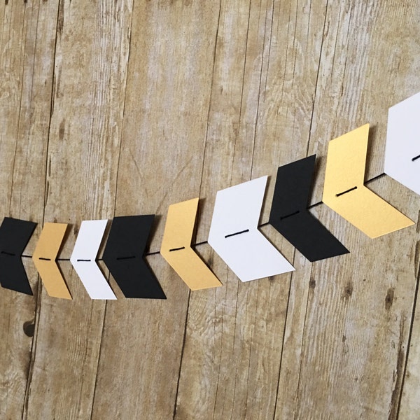 Black, Gold and White Chevron Arrow Garland | Black & Gold Decorations | Graduation Party Decorations