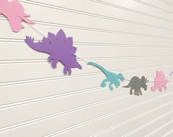 Girl Dinosaur Banner in Custom Colors|  Dinosaur Party Decor