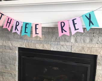 Three Rex Dinosaur Banner | 3rd Birthday Party Dino Decorations