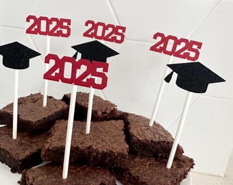 Graduation Cupcake Toppers Set of 12 in School Colors | Grad Cap & Year cupcake toppers