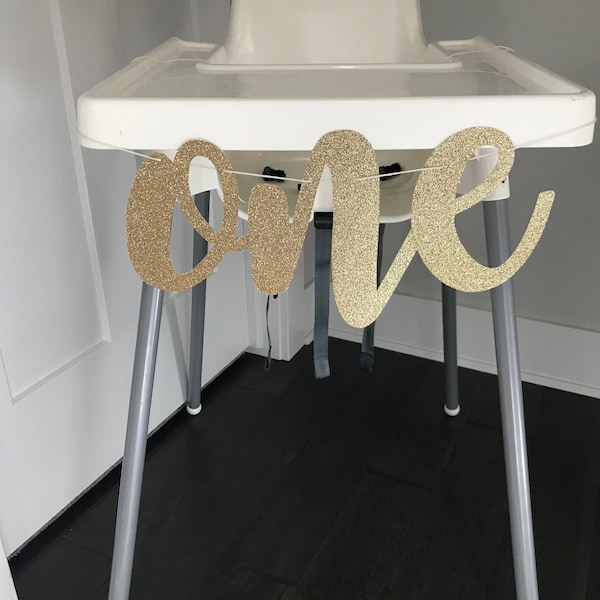 One High Chair Cardstock Paper Banner in Custom Colors | First Birthday High Chair Banner | Glitter Gold Highchair | High Chair Banner