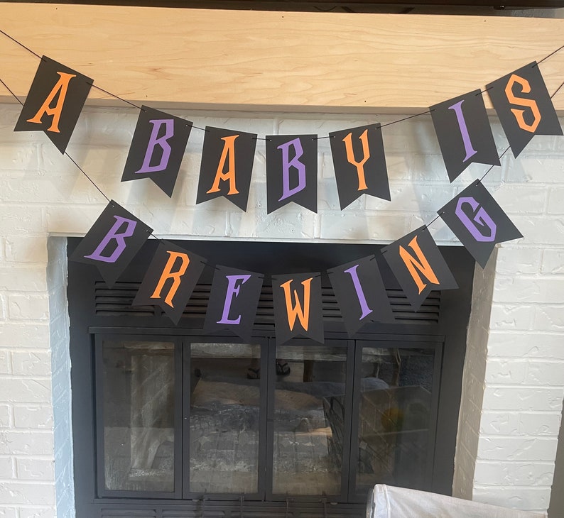 A Baby is Brewing Banner A Baby is Brewing Baby Shower Banner Halloween Baby Shower Halloween Decor Halloween Party image 1