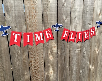 Time Flies Banner in Custom Colors | Airplane Birthday Party Decor