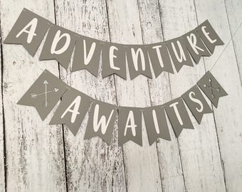 Adventure Awaits Banner in Custom Colors | Graduation Banner | Baby Shower Decorations | Adventure Party | Graduation Decorations