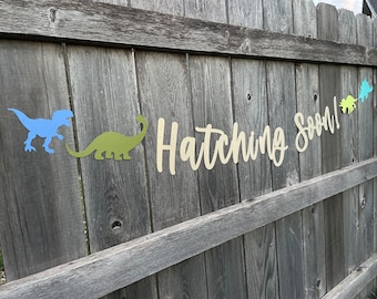 Hatching Soon Dinosaur Banner | Dinosaur Baby Shower Decor