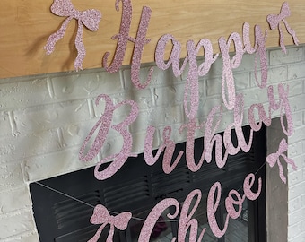Personalized Coquette Bow Happy Birthday Banner | Girls Birthday Party Decor