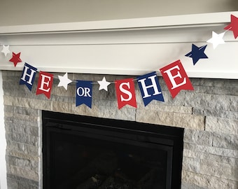4th of July Gender Reveal Banner- 4th of July Banner- Gender Reveal Banner - Gender Reveal Party - Star Gender Reveal- He or She