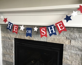 4th of July Gender Reveal Banner: Red, White, and Blue Star Party Decor