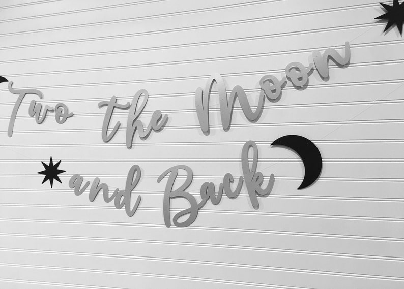 Two the Moon and Back Banner Two the Moon and Back Party 2nd Birthday Party Decorations Moon Party image 3