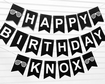 Personalized Sunglasses Happy Birthday Banner in Custom Colors| Cool Boy Birthday Banner
