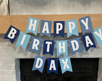 Personalized Blue Happy Birthday Banner | Boy Birthday Banner | Birthday Banner in custom colors