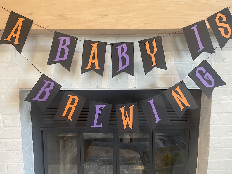 A Baby is Brewing Banner A Baby is Brewing Baby Shower Banner Halloween Baby Shower Halloween Decor Halloween Party image 6