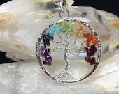 Silver Tree of Life Pendant With Gemstone Chakra Stack