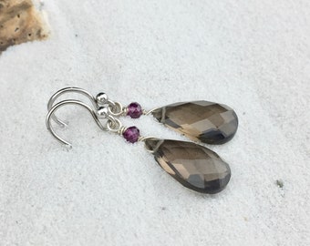 Beautiful Faceted Smoky Quartz and Rhodolite Garnet Earrings (3-3)