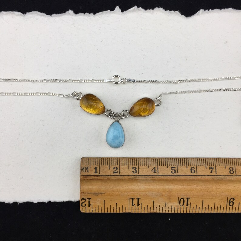 Dominican Amber and Larimar Sterling Silver Necklace 1-2 Gorgeous
