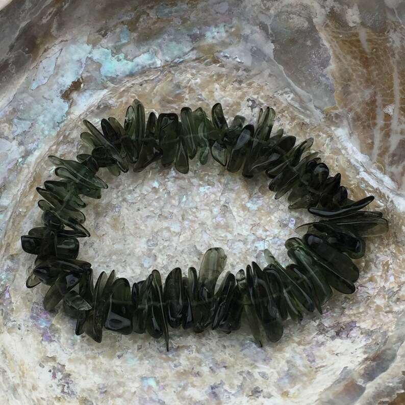 Effervescent B-4 Agata Genuine Moldavite Polished Beaded Bracelet
