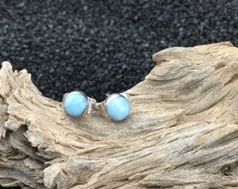 Larimar 5mm Round and Sterling Silver Post and Push Back Earrings (8-5)