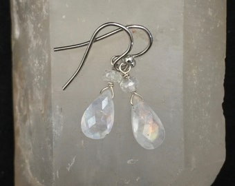 La Bella Luna! Rainbow Moonstone and Sterling Silver Dangle Earrings (1-2)