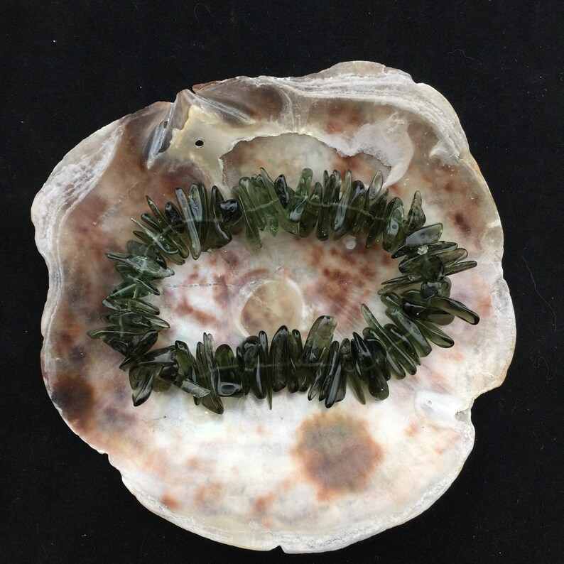 Effervescent B-4 Agata Genuine Moldavite Polished Beaded Bracelet