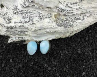 Touch of Blue Wonder! 7x5mm Larimar Pear and Sterling Silver Post/Push Back Earrings (P-7)