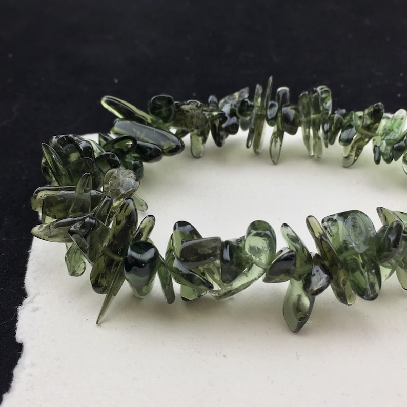 Effervescent B-4 Agata Genuine Moldavite Polished Beaded Bracelet