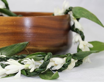 Fresh Flower Lei "Ti Leaf with Tuberose" - Choose Your Delivery Date! - Leis for Men Fragrant Lei Tuberose Ti Leaf Lei Graduation Weddings