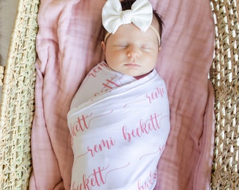 Baby Girl Name Swaddle - Pink Name Blanket - Blanket with Name - Personalized Girl Blanket - Monogram Girl Blanket - Hospital Newborn Photos