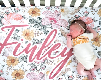 Floral Personalized Crib Sheet - Baby Girl Crib Sheet - Personalized Nursery Bedding - Monogram Girl Crib Sheet - Floral Baby Bedding - Crib