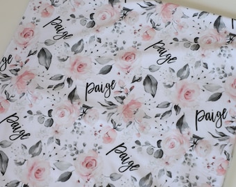 Floral Name Blanket - Girl Stretchy Swaddle Blanket - Blanket with Name - Personalized Girl Blanket - Monogram Girl Blanket - Baby Girl